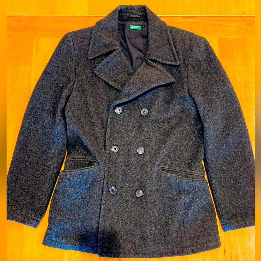 Vintage United Colors of Benetton charcoal wool pea coat unisex